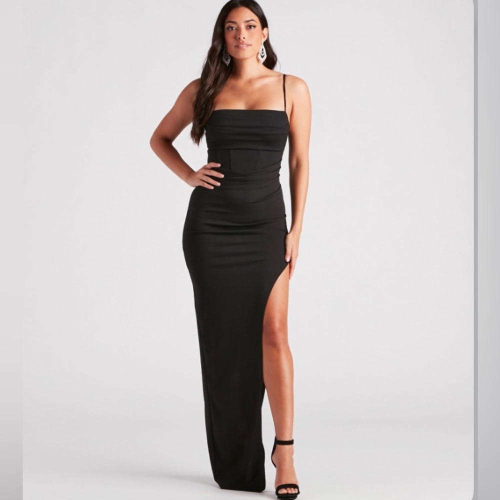 Formal Crepe Corset Long Dress